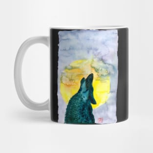 Howling wolf silhouette moon gallaxy watecolour illustration Mug